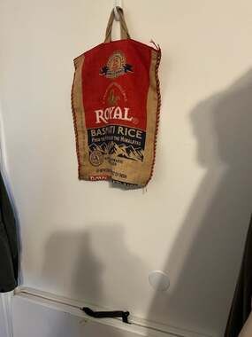 Royal Basmati Rice 20lb Empty Burlap Bag with Handles and Zipper Top